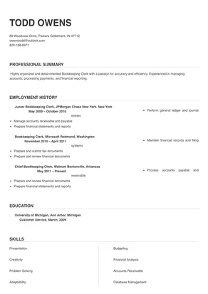 Bookkeeping Clerk Resume Sample Tips Online Resume Builder