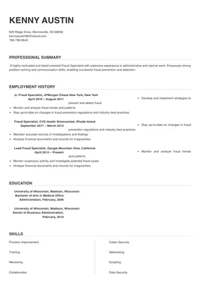 Fraud Specialist Resume Sample Tips Online Resume Builder