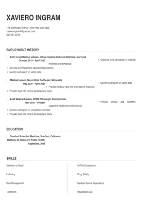 Medical Liaison Resume Sample & Tips | Online Resume Builder