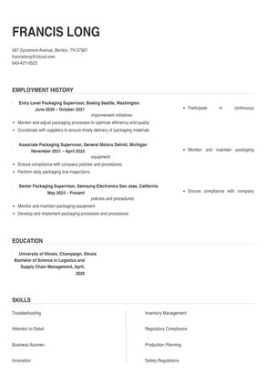 Packaging Supervisor Resume Sample & Tips | Online Resume Builder