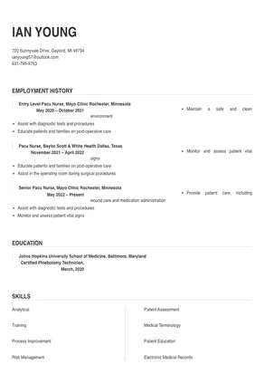 Pacu Nurse Resume Sample & Tips | Online Resume Builder