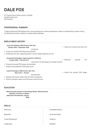 Pcb Designer Resume Sample & Tips | Online Resume Builder