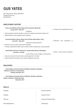 Pediatric Dentist Resume Sample & Tips | Online Resume Builder