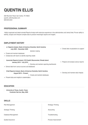 Reports Analyst Resume Sample & Tips | Online Resume Builder